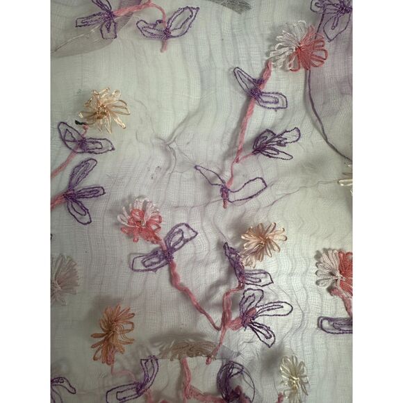 Fleurs Silk Hand Loomed Hand Dyed Artisan Floral Embroidered Sheer Scarf NEW - Picture 2 of 6